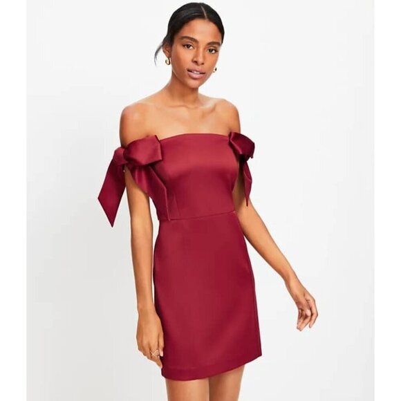 NWT Loft Off-Shoulder Red Dress With Bow Detail Size 6 - Picture 4 of 4